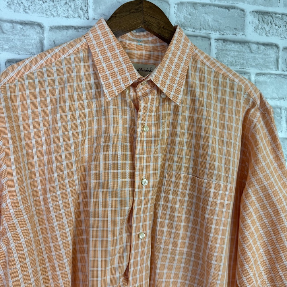 Tommy Bahama Light Orange Plaid Long Sleeve Button Down Shirt Mens 16.5
